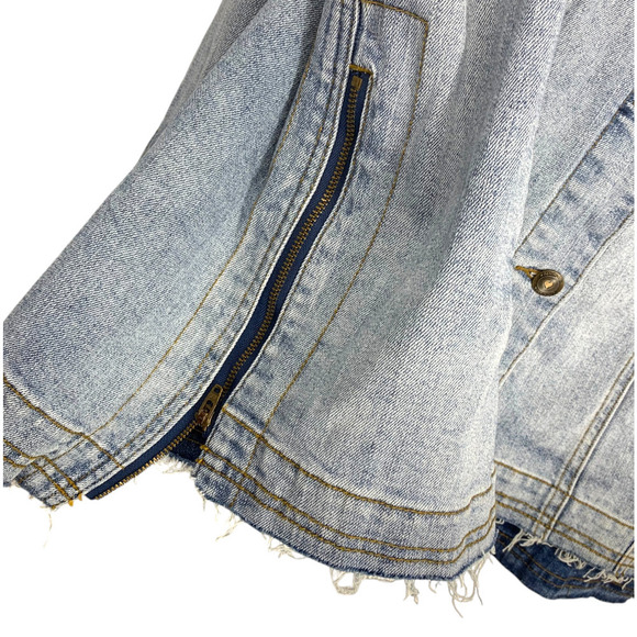 Denim 24/7 Plus Sz 20W 20 W Stretch Denim Jacket Zipper Sides Raw Hem Light Wash - Picture 3 of 6